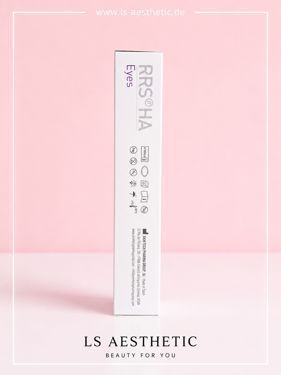 RRS HA Eyes – Seitenansicht Verpackung mit Sicherheitssymbolen, Skin Tech Pharma Group
