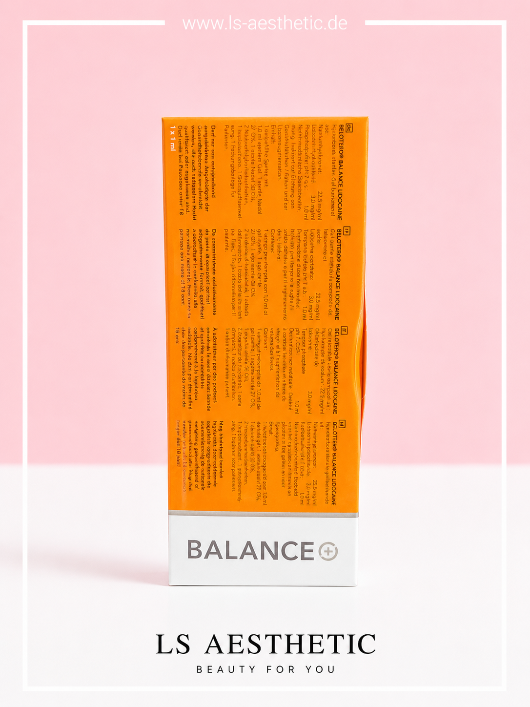 Belotero Balance Lidocaine – Rückseite mit Produktinformationen und Inhaltsstoffen
