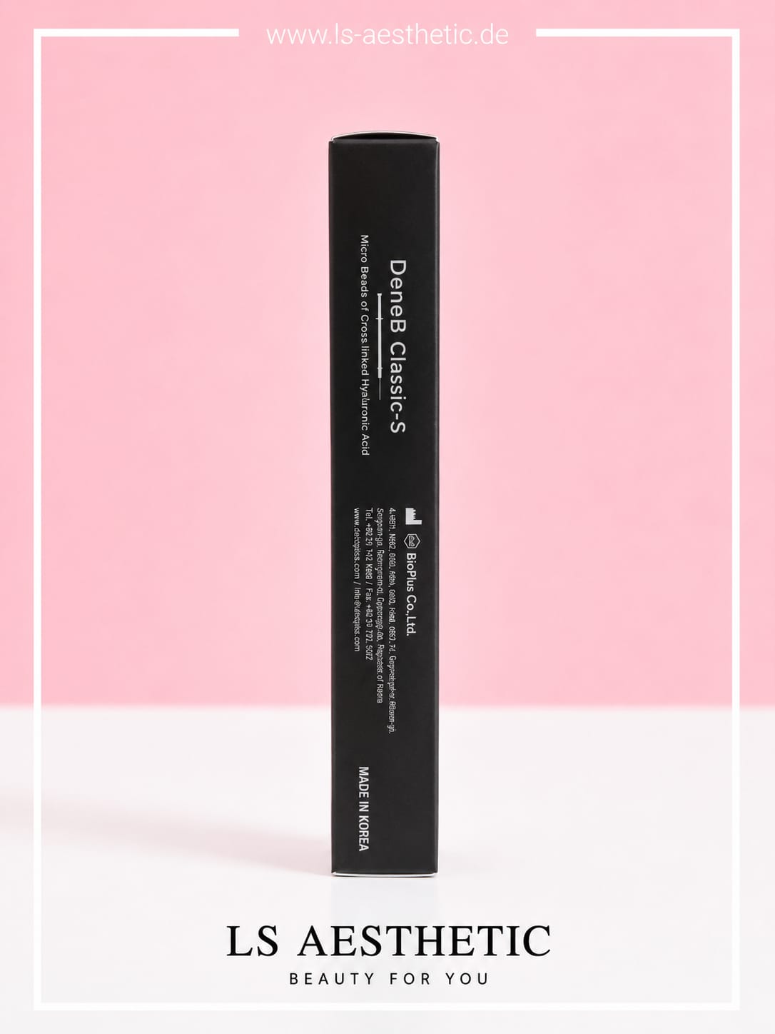 DeneB Classic-S Hyaluronsäure Filler – Verpackung Seite mit Hersteller- und Made in Korea Angabe