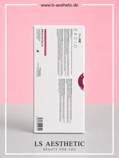 Skinfill Bacio Hyaluronsäure Filler – Verpackung Rückseite mit Inhaltsstoffen, Hersteller Promoitalia und Made in Italy