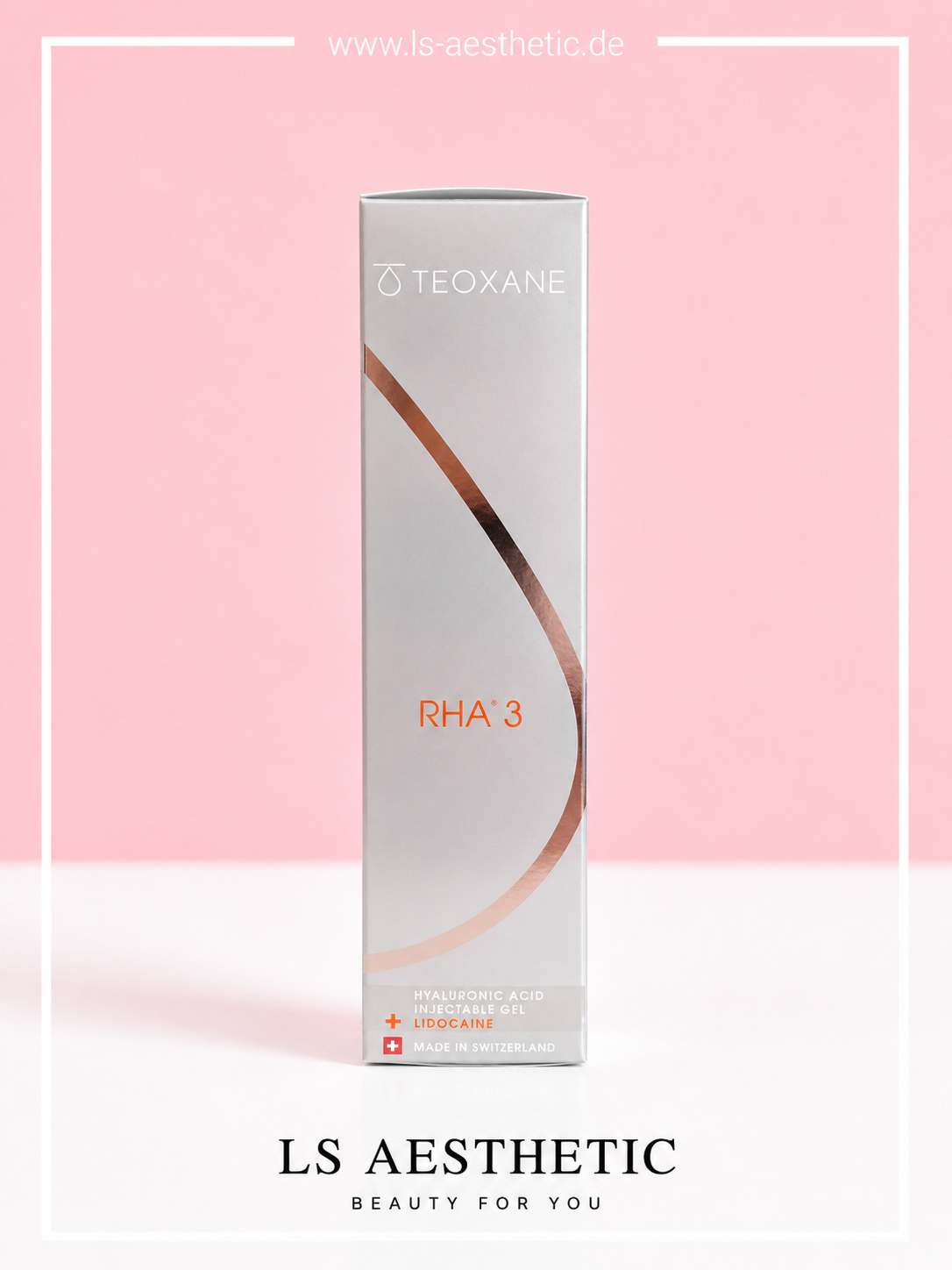 Teosyal RHA 3 PureSense – Rückseite, CE-zertifiziert, mehrsprachige Produktinformationen
