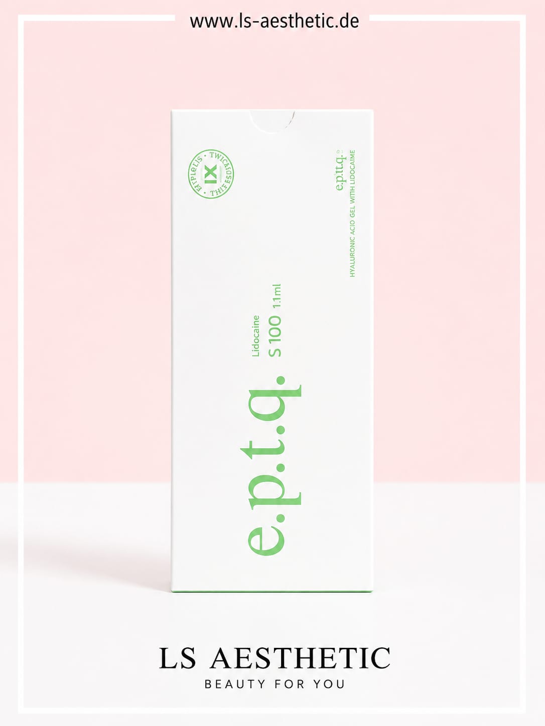 EPTQ S100 Hyaluronsäure-Filler mit Lidocain – Originalverpackung Vorderseite, 1,1 ml, CE-zertifiziert