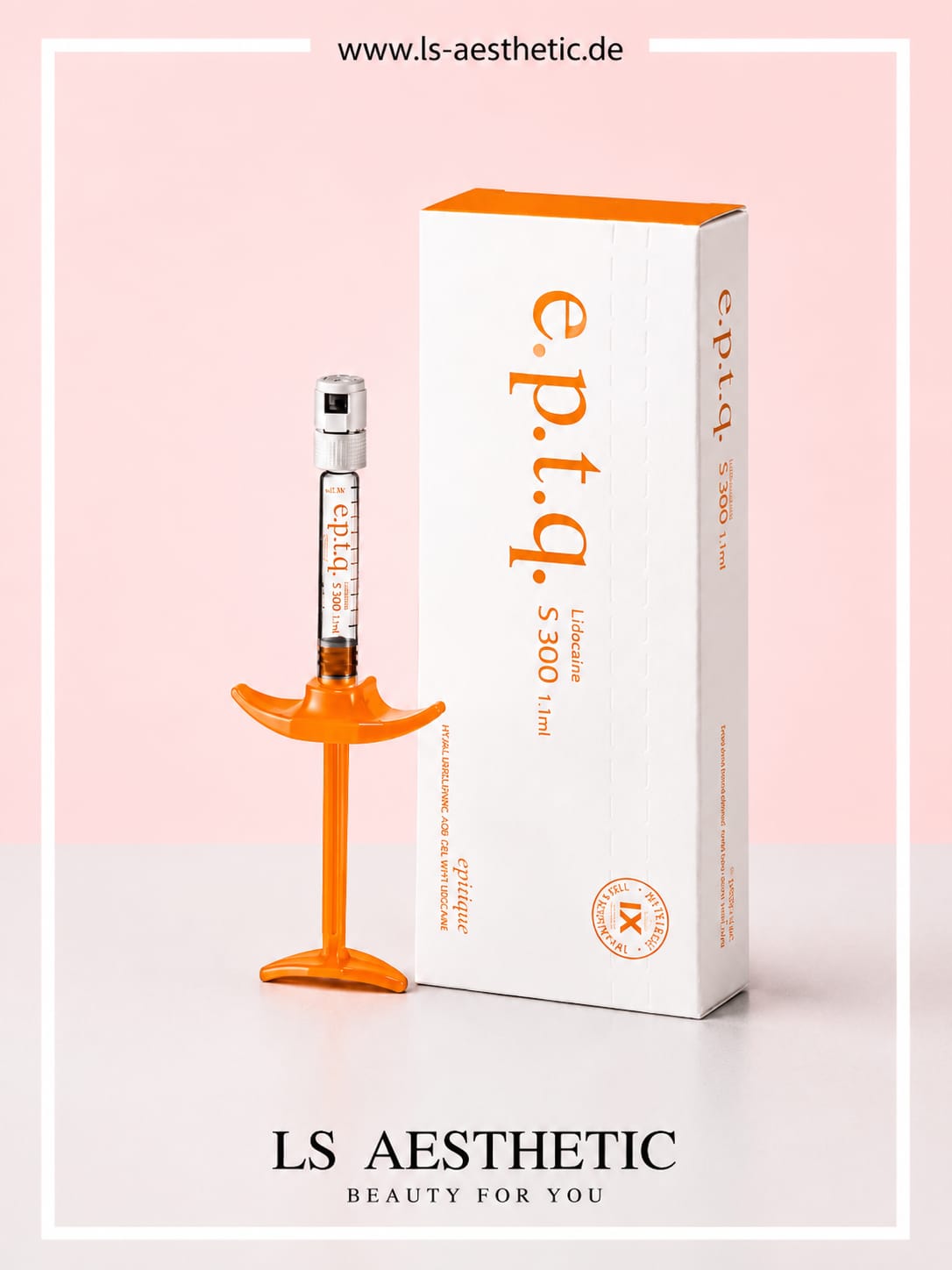 EPTQ S300 Hyaluronsäure-Filler mit Lidocain – Spritze und Originalverpackung Vorderseite, 1,1 ml, CE-zertifiziert