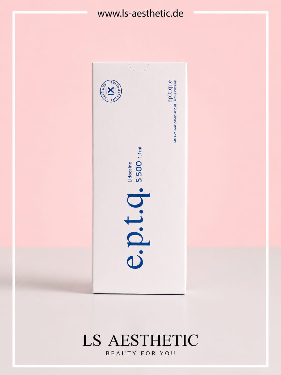 EPTQ S500 Hyaluronsäure-Filler mit Lidocain – Originalverpackung Vorderseite, 1,1 ml, CE-zertifiziert
