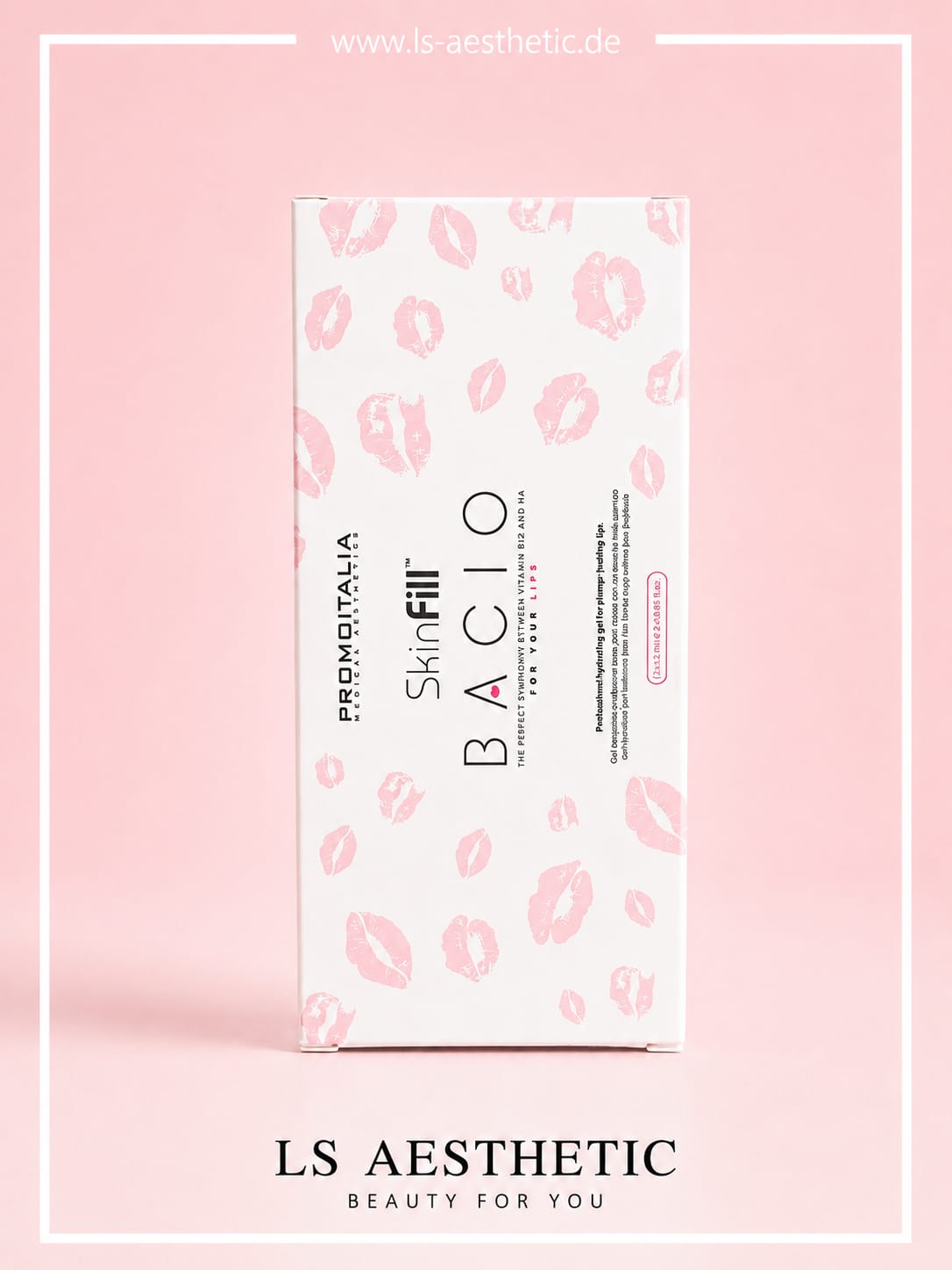 Skinfill Bacio Hyaluronsäure Filler – Verpackung Vorderseite mit Vitamin B12 und HA für Lippenaugmentation