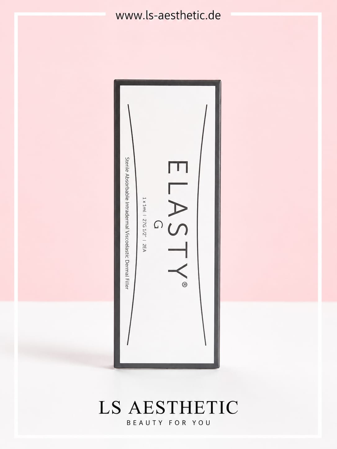 Elasty G Hyaluronsäure Filler 2×1 ml – Verpackung Vorderseite mit Produktbezeichnung und Inhalt