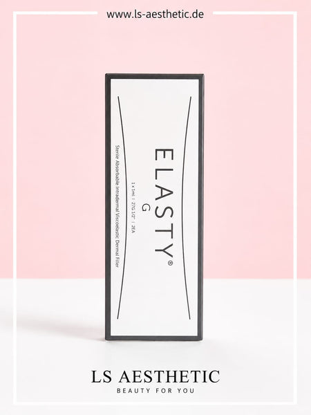 Elasty G Hyaluronsäure Filler 2×1 ml – Verpackung Vorderseite mit Produktbezeichnung und Inhalt