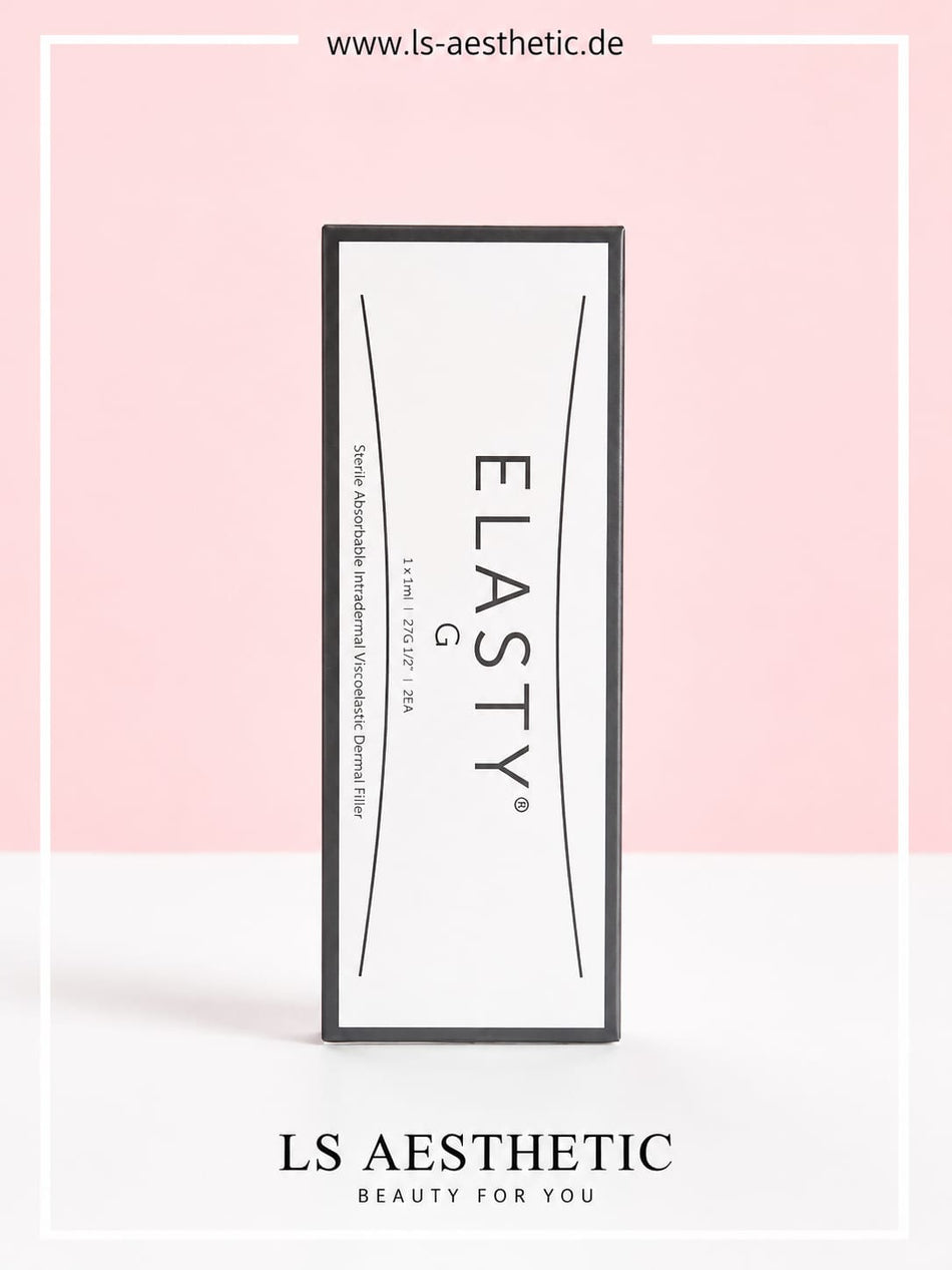 Elasty G Hyaluronsäure Filler 2×1 ml – Verpackung Vorderseite mit Produktbezeichnung und Inhalt