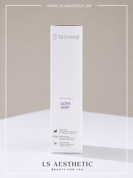 Teosyal Ultra Deep PureSense – Seitenansicht Verpackung, Teoxane SA, 2×1,2 ml Hyaluronsäure-Filler